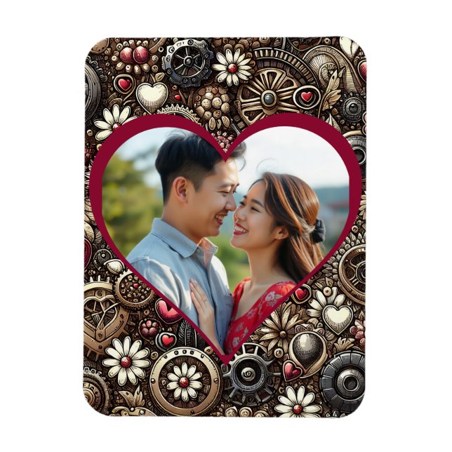 Personlig Steampunk Hearts Valentine Day Magnet (Vertikal)