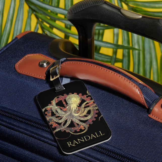 Personlig Steampunk Octopus & Rusty Clockwork Bagagebricka (Framsida Insitu 1)