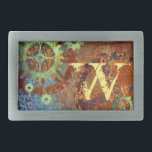 Personlig Steampunk Rusty Clockwork Gears<br><div class="desc">Rusty Steampunk Cogjul och växlar mot en vibrant verdigris rosty blue bakgrund. Anpassa den med din första eller ge som gåva.</div>