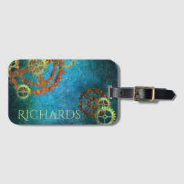 Personlig Steampunk Rusty Clockwork Gears Bagagebricka