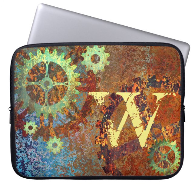 Personlig Steampunk Rusty Clockwork Gears Laptop Fodral (Framsidan)