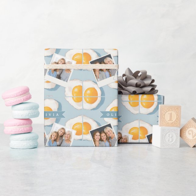 Personlig stekt äggmönster kul blå rolig presentpapper (Baby Shower)