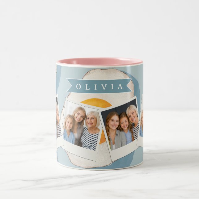 Personlig stekt äggmönster kul blå rolig Två-Tonad mugg (Center)