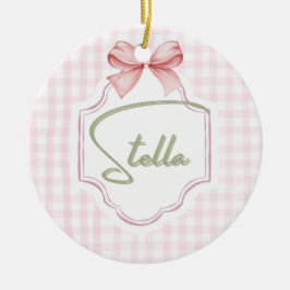 Personlig Stella Flicka Nursery Bow&Gingham Julgransprydnad Keramik