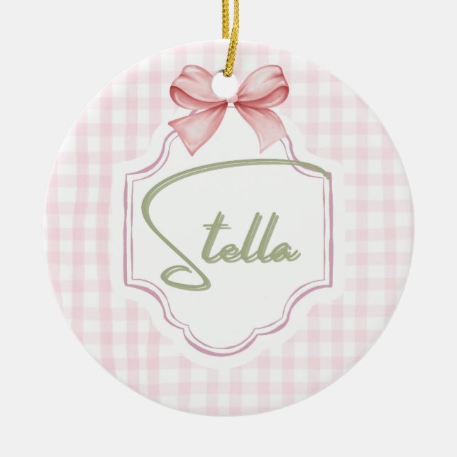 Personlig Stella Flicka Nursery Bow&Gingham Julgransprydnad Keramik (Framsidan)