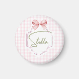 Personlig Stella Flicka Nursery Bow&Gingham Magnet