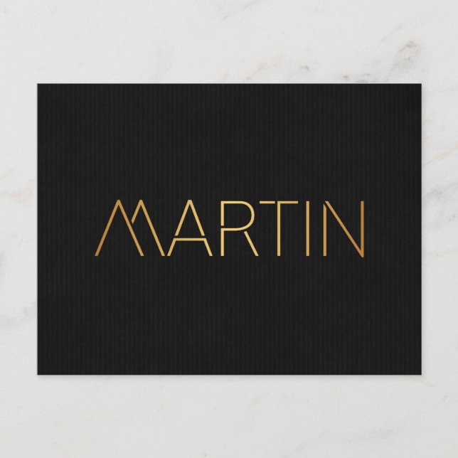 Personlig Stencil Font Martin Guld Black Vykort (Framsida)
