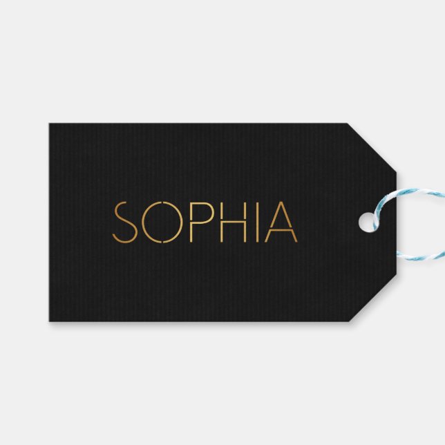 Personlig Stencil Font Sophia Guld Black Presentetikett (Framsidan (Horisontell))