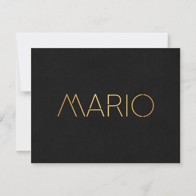 Personlig Stencil teckensnitt Mario Guld Black Inbjudningar (Baksida)