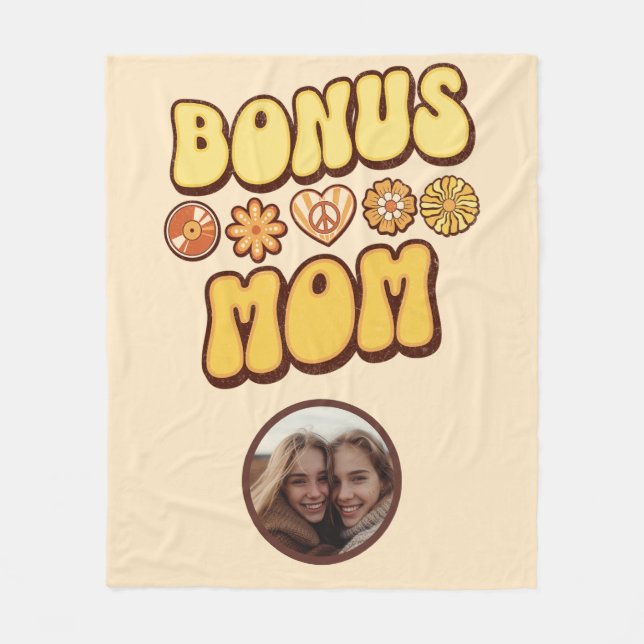Personlig Step mamma Retro Groovy Bonus Mamma Fleecefilt (Framsidan)