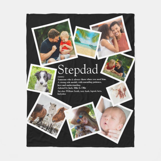Personlig Stepdad Definition 9 Fotokollage Fleecefilt (Framsidan)