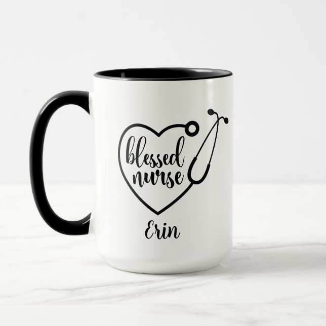 Personlig Stethoscope Blated Nurse Black White Mugg (Vänster)