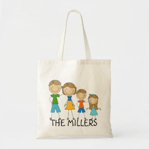 Personlig Stick figur Family Tote Bag Tygkasse