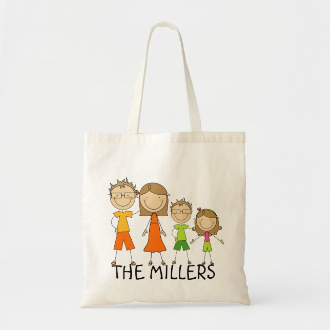 Personlig Stick figur Family Tote Bag Tygkasse (Framsidan)