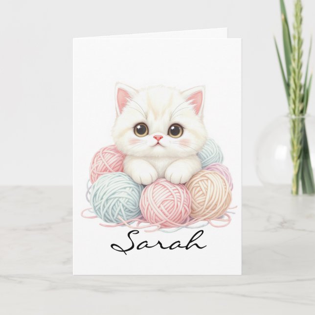 Personlig Stickande Katt Julkort Kort (Framsida)