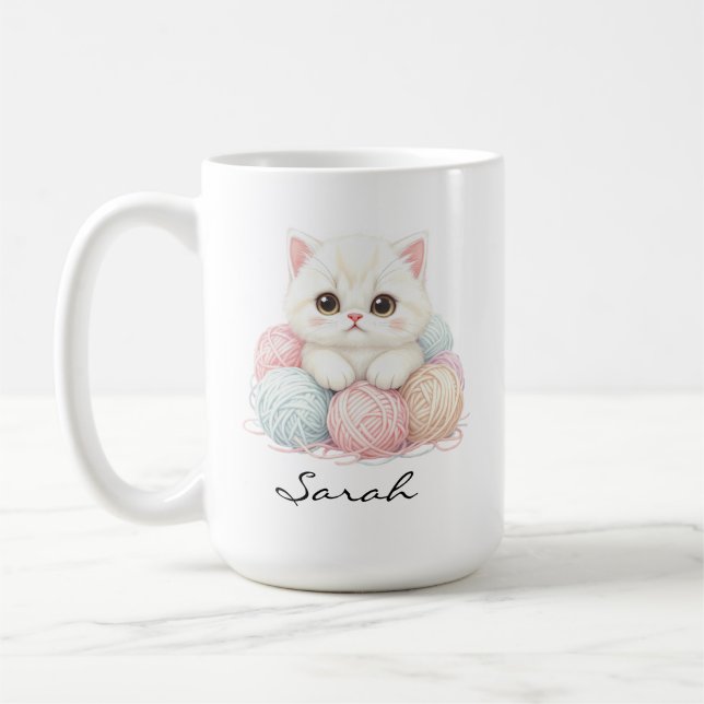 Personlig stickande katt-kopp kaffemugg (Vänster)
