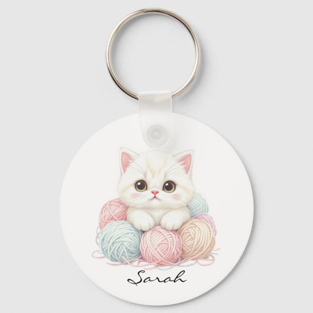 Personlig stickande kattnyckelring nyckelring (Framsida)