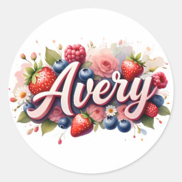 Personlig Sticker Avery Berry Blommigt Design Runt Klistermärke