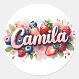 Personlig Sticker Camila Berry Blommigt Design Runt Klistermärke