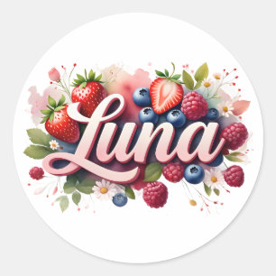 Personlig Sticker Luna Berry Blommigt Design Runt Klistermärke