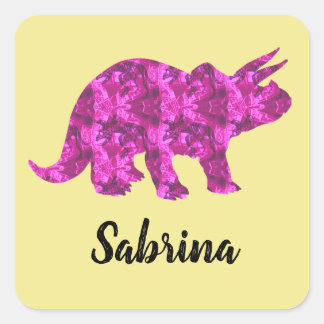 Personlig Stickers with Rosa Dinosaur for Girls Fyrkantigt Klistermärke