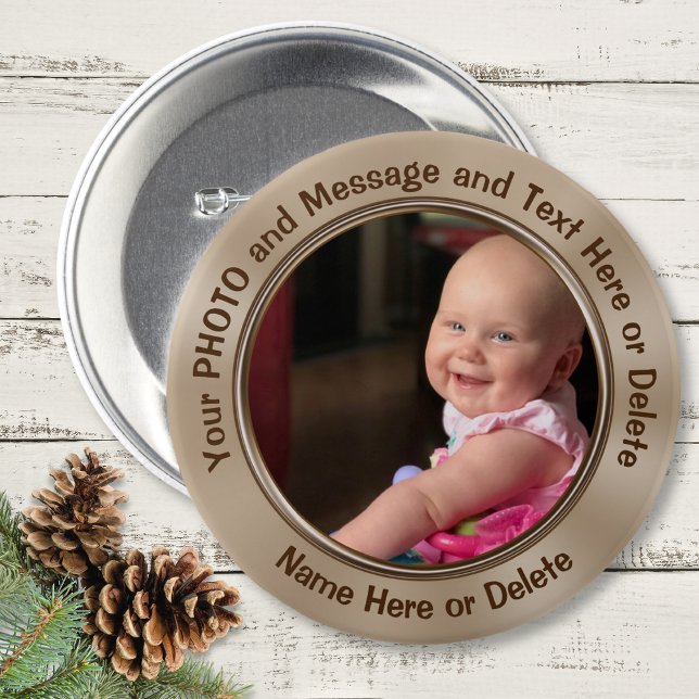 Personlig Stift med foto eller Logotyp och text Knapp (Personalized photo button pins. Sports pins, personalised button pins, party button pins, pin favors)