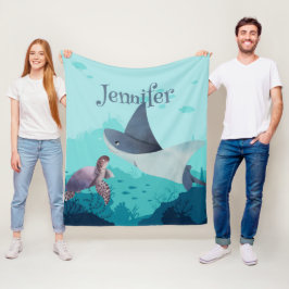 Personlig Stingray and Turtle under Sea Fleecefilt