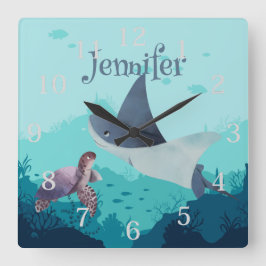 Personlig Stingray and Turtle under Sea Fyrkantig Klocka