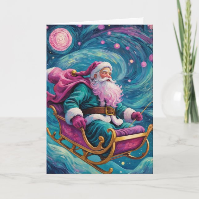 Personlig Stjärnklar Julnatt Tomte Kort (Framsida)