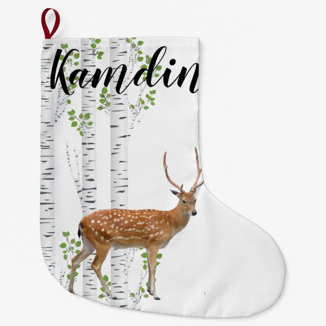 Personlig Stock Hjort Doe Woodland Buck Stor Julstrumpa (Framsidan)