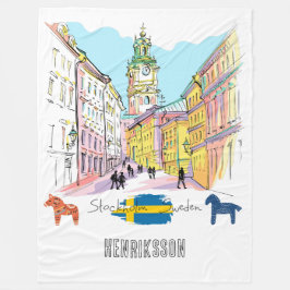 Personlig Stockholm Sverige Watercolor-målning Fleecefilt