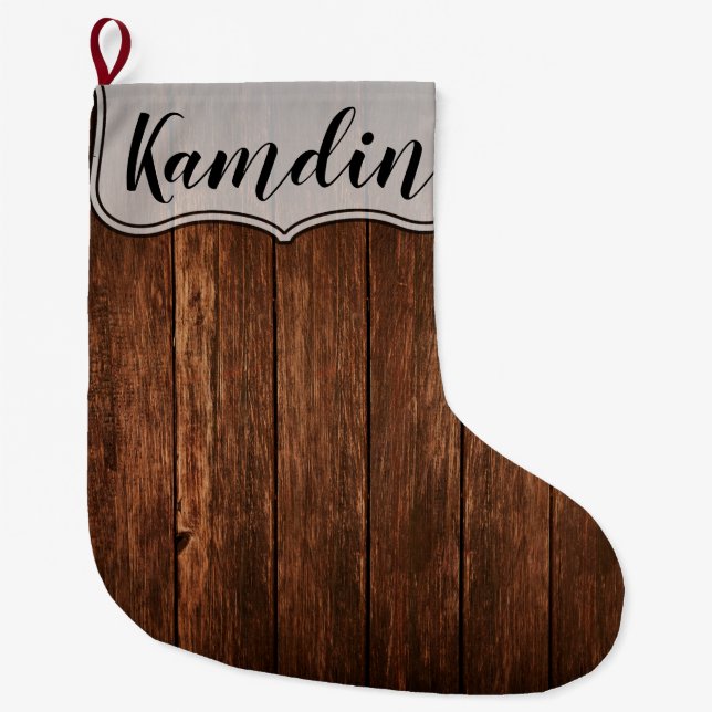 Personlig Stocking Barn Wood Land Rustic Stor Julstrumpa (Framsidan)