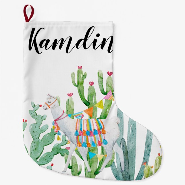 Personlig Stocking Boho Llama Bohemian Cacti De Stor Julstrumpa (Framsidan)