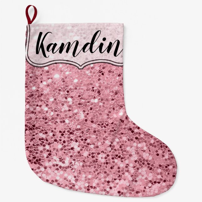 Personlig Stocking Ro Guld Glitter Stor Julstrumpa (Framsidan)