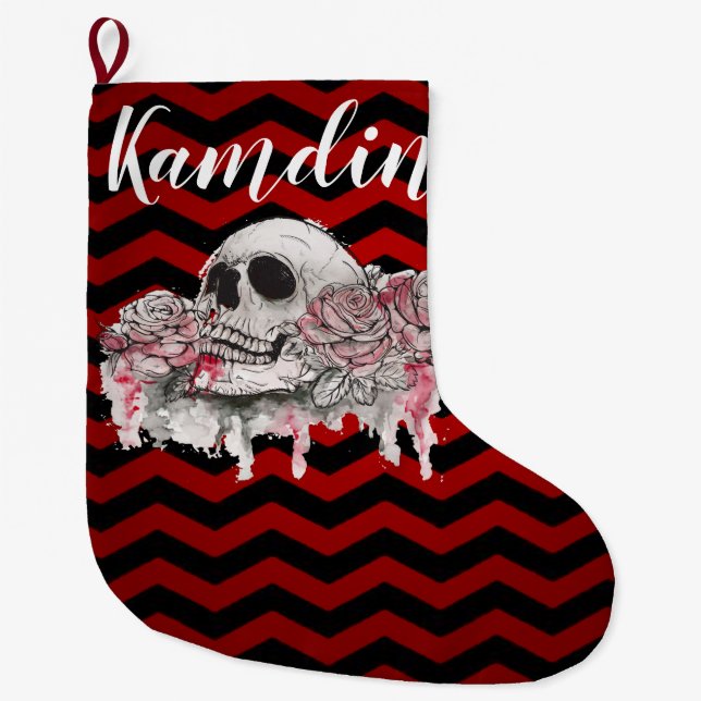 Personlig Stockskalle Ro goth Chevron red Stor Julstrumpa (Framsidan)