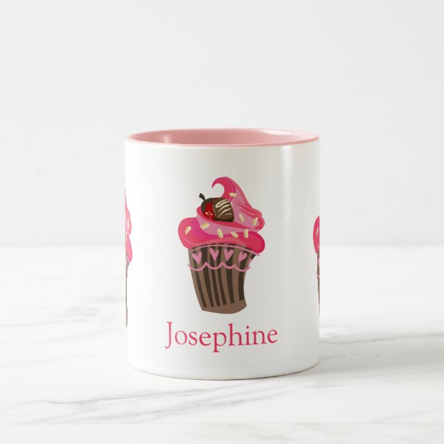 Personlig Stollig Rosa Cupcoa Två-Tonad Mugg (Center)