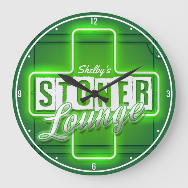 Personlig Stoner Lounge NAMN Faux Neon Pub Stor Klocka (Framsida)