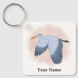 Personlig Stor blåhäger Rosa bakgrund Nyckelring