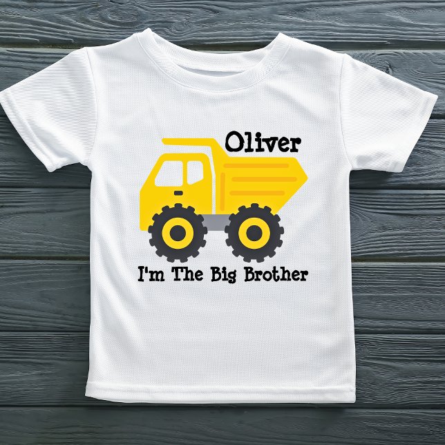 Personlig storbror barn gul dumper t shirt (Personalized Big Brother Kids Yellow Dump Truck Toddler T-shirt)