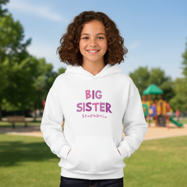 Personlig Store syster T Shirt (Personalized big sister hoodie with a custom name and girly colored typography.)