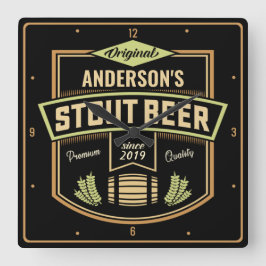 Personlig Stout Mörk Beer Brewing Label Pub Fyrkantig Klocka
