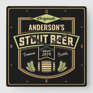 Personlig Stout Mörk Beer Brewing Label Pub Fyrkantig Klocka