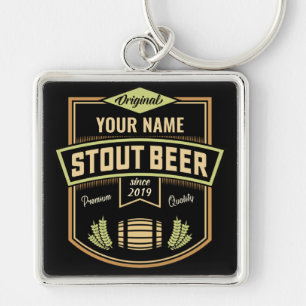 Personlig Stout Mörk Beer Brewing Label Pub Fyrkantig Silverfärgad Nyckelring
