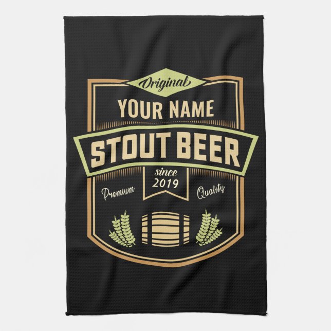 Personlig Stout Mörk Beer Brewing Label Pub Kökshandduk (Vertikal)