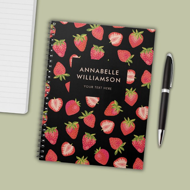 Personlig Strawberry mönster Anteckningsbok (Summer strawberry personalized notebook.)