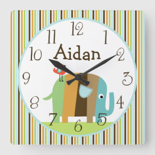 Personlig Stripe African Elephant Clock Fyrkantig Klocka