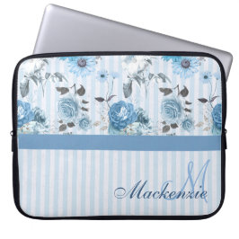 Personlig stripe Mönster med Blåa blommor Laptop Fodral
