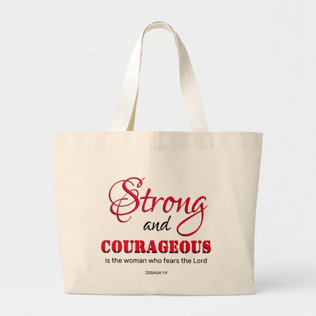 Personlig STRONG OCH COURAGEOUS Christian Jumbo Tygkasse (Framsidan)