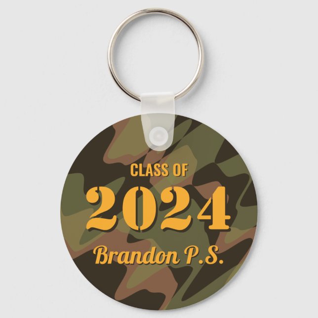 Personlig Student Camouflage Woodland Grönt Nyckelring (Framsida)