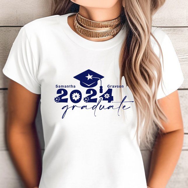 Personlig Student, klass 2024, marinblå T Shirt (Skapare uppladdad)
